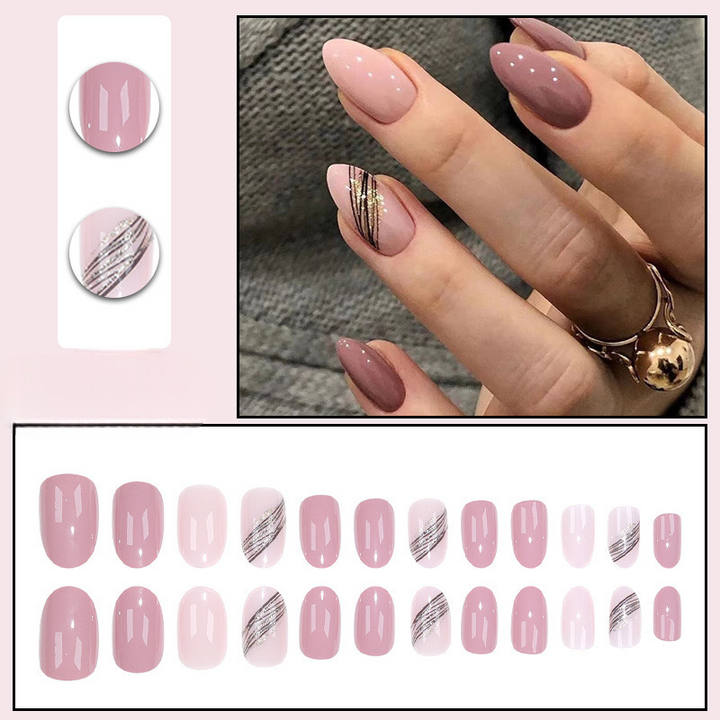 Vembley 24 Pcs Reusable Artificial Pink And Black Trending Press On Nails Fake Nails With Sticker And Glue