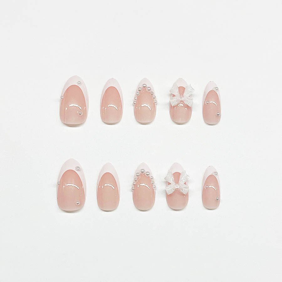 Vembley Set of 24 Pcs Artificial Reusable Press On Nails In Bowknot And Pearl Design With Sticker And Glue
