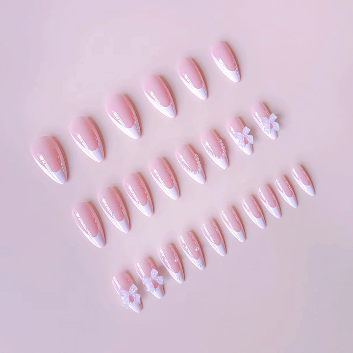 Vembley Set of 24 Pcs Artificial Reusable Press On Nails In Bowknot And Pearl Design With Sticker And Glue