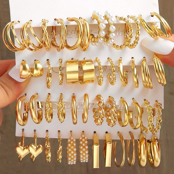Vembley Combo Of  24 Pairs Gold Plated Hoop And Pearl Earrings For Women And Girls