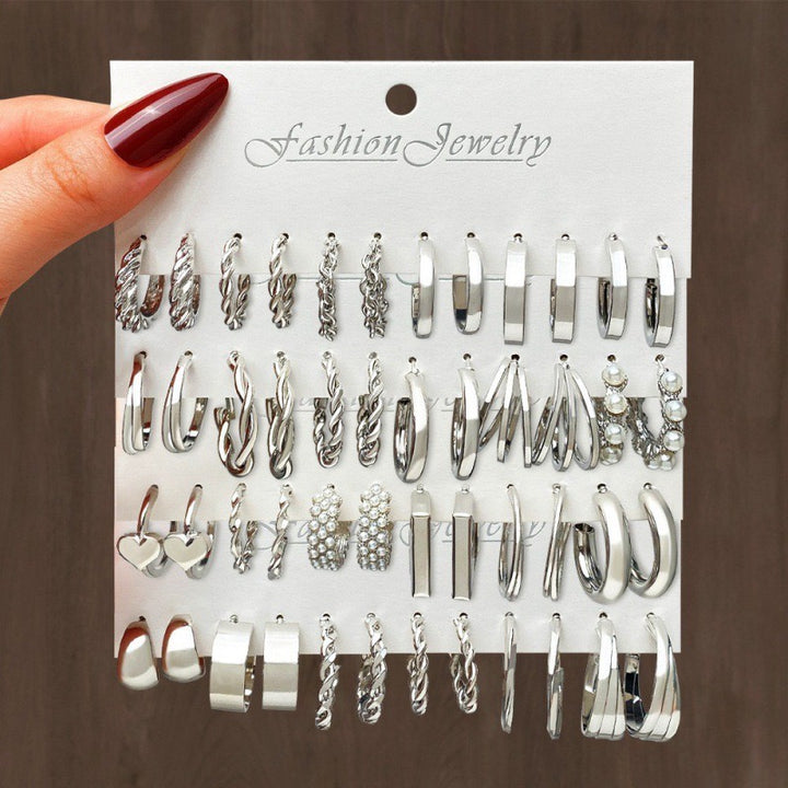 Vembley Combo Of  24 Pairs Silver Plated Hoop And Pearl Earrings For Women And Girls