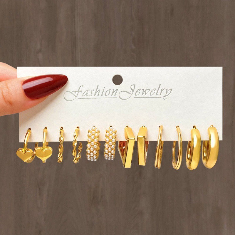 Vembley Combo Of  24 Pairs Gold Plated Hoop And Pearl Earrings For Women And Girls