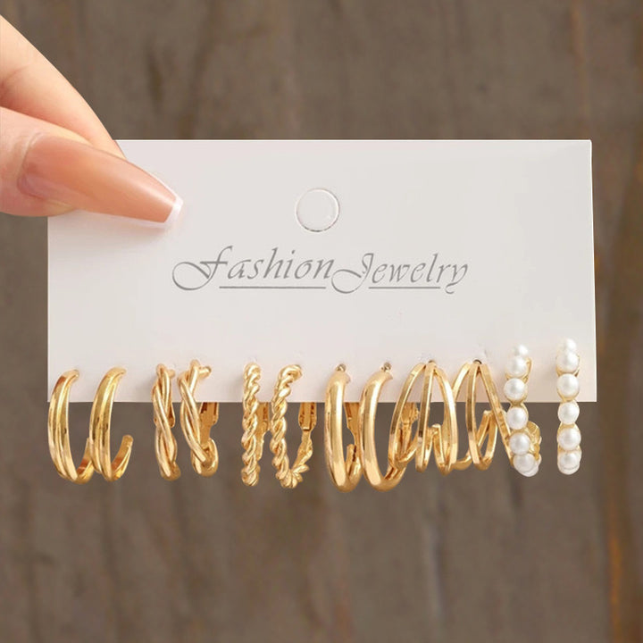 Vembley Combo Of  24 Pairs Gold Plated Hoop And Pearl Earrings For Women And Girls