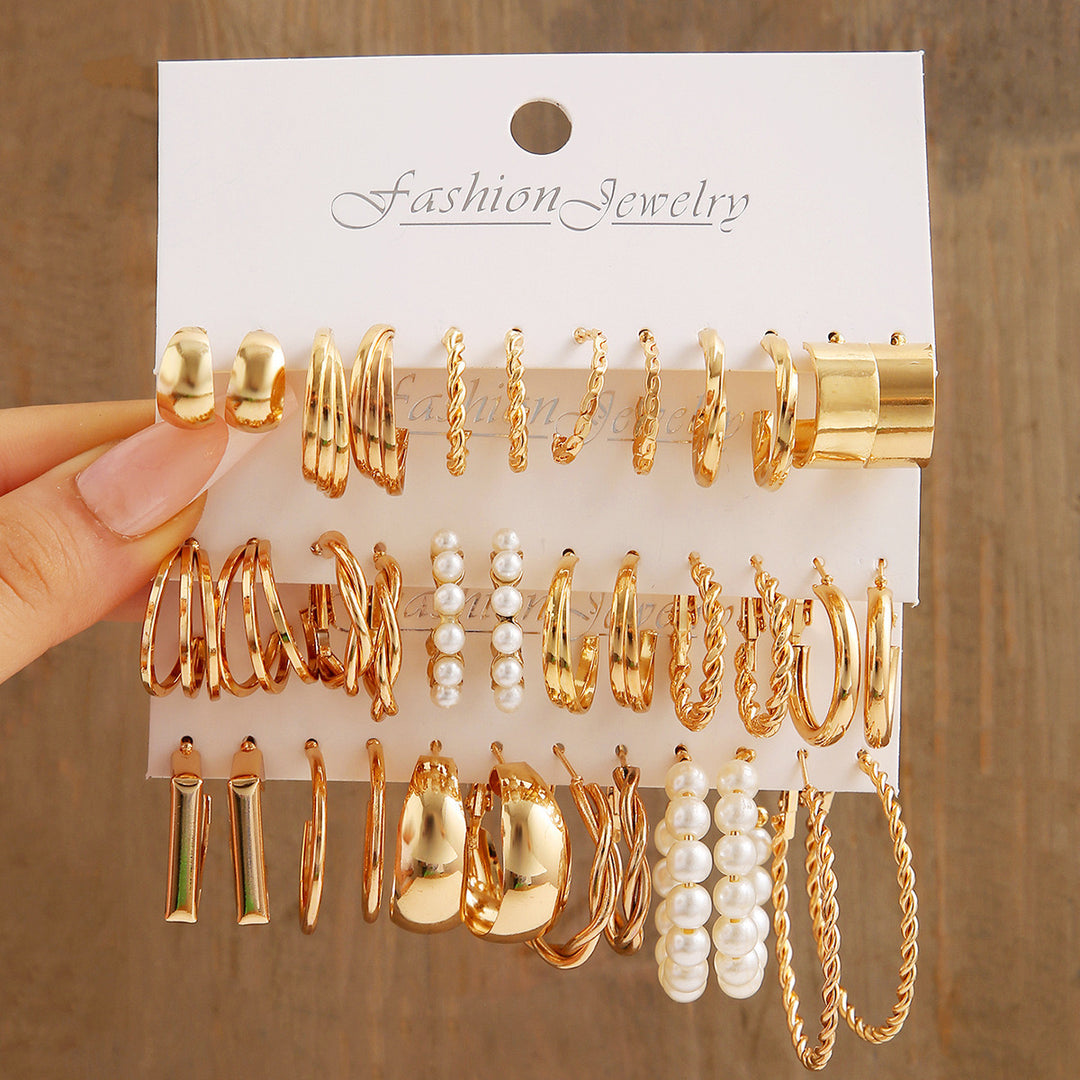 Vembley Combo Of  18 Pairs Gold Plated Hoop And Pearl Earrings For Women And Girls