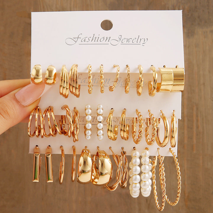 Vembley Combo Of  18 Pairs Gold Plated Hoop And Pearl Earrings For Women And Girls