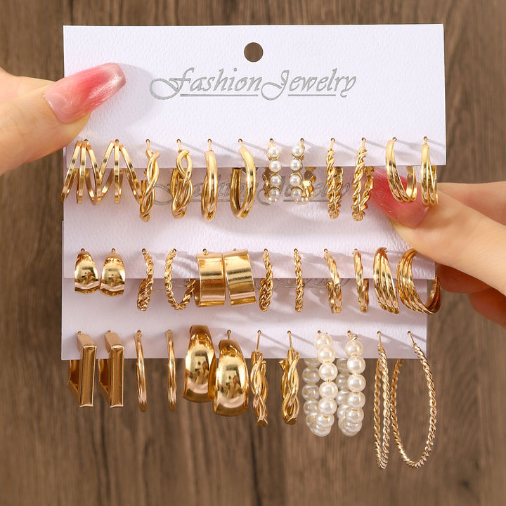 Vembley Combo Of  18 Pairs Gold Plated Hoop And Pearl Earrings For Women And Girls