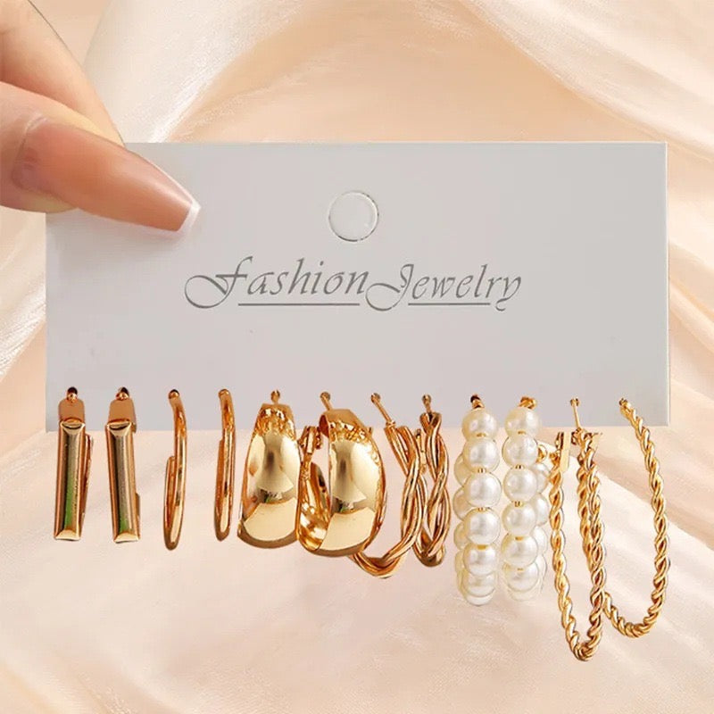 Vembley Combo Of  18 Pairs Gold Plated Hoop And Pearl Earrings For Women And Girls