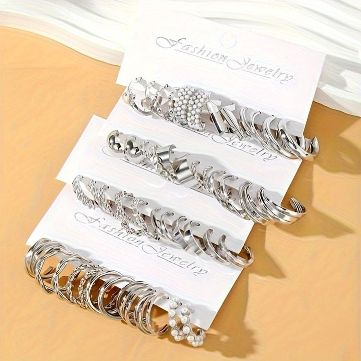 Vembley Combo Of  24 Pairs Silver Plated Hoop And Pearl Earrings For Women And Girls