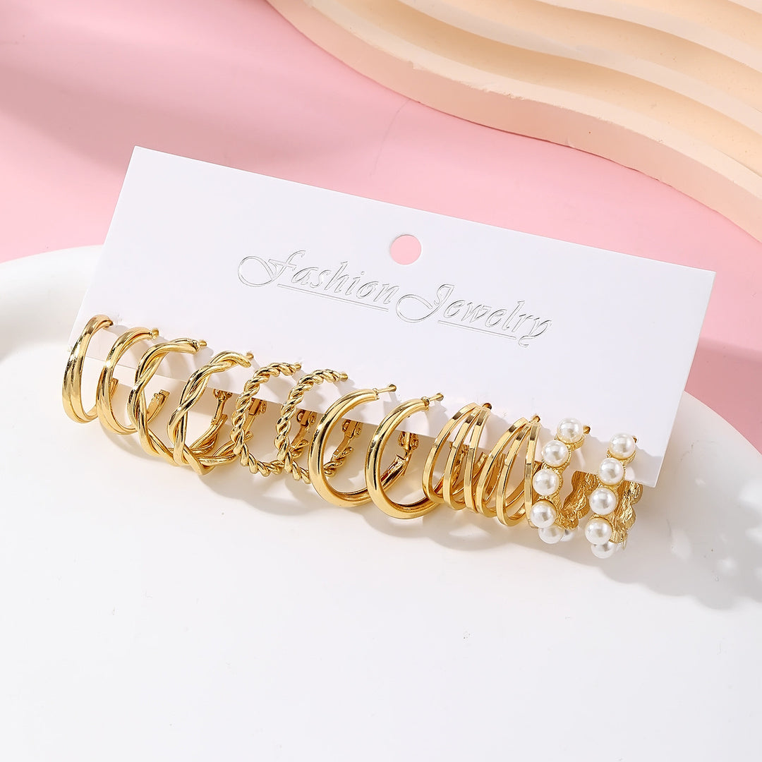 Vembley Combo Of  18 Pairs Gold Plated Hoop And Pearl Earrings For Women And Girls