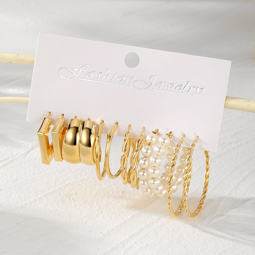 Vembley Combo Of  18 Pairs Gold Plated Hoop And Pearl Earrings For Women And Girls