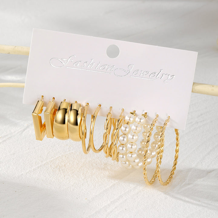 Vembley Combo Of  18 Pairs Gold Plated Hoop And Pearl Earrings For Women And Girls