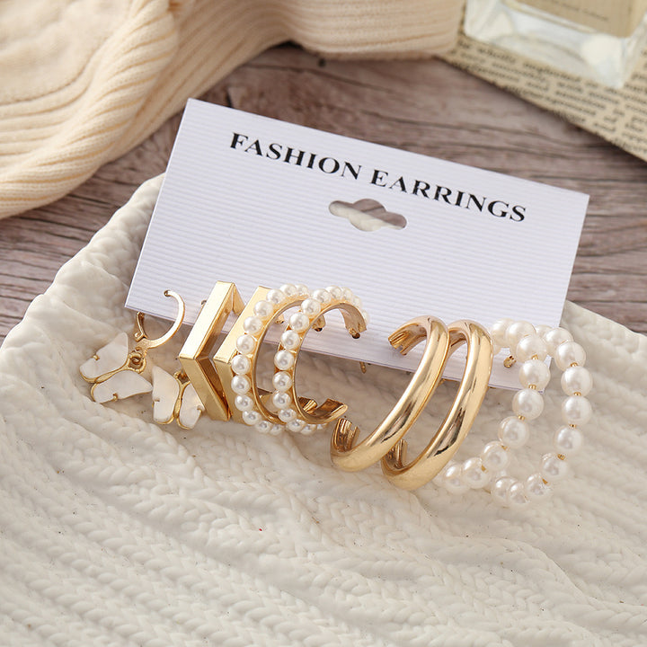 Vembley Gold Plated Butterfly & Pearl Décor Charm Small Hoops Earrings Set For Women & Girls