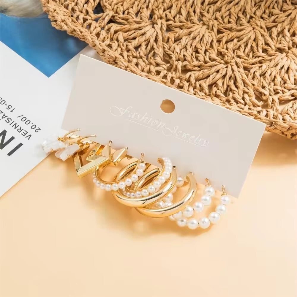Vembley Gold Plated Butterfly & Pearl Décor Charm Small Hoops Earrings Set For Women & Girls