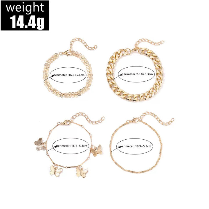 Vembley Elegant Golden Butterfly & Leaf Charm Chucky Chain Cuff Bracelet Set For Women And Girls