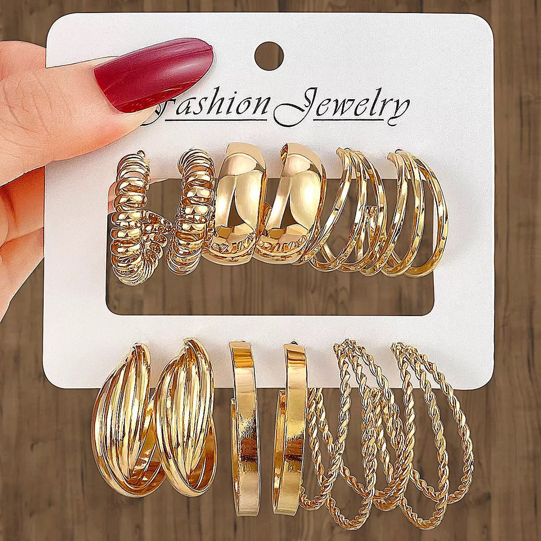 Vembley Trendy 6 Pair Gold-Plated Hoop Earring Combo Set for Women and Girls