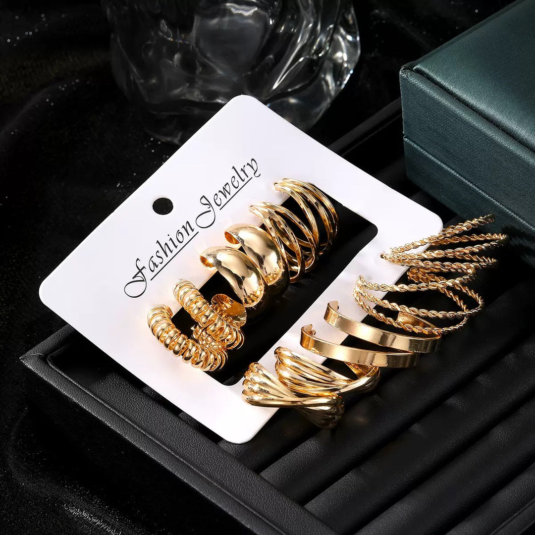 Vembley Trendy 6 Pair Gold-Plated Hoop Earring Combo Set for Women and Girls