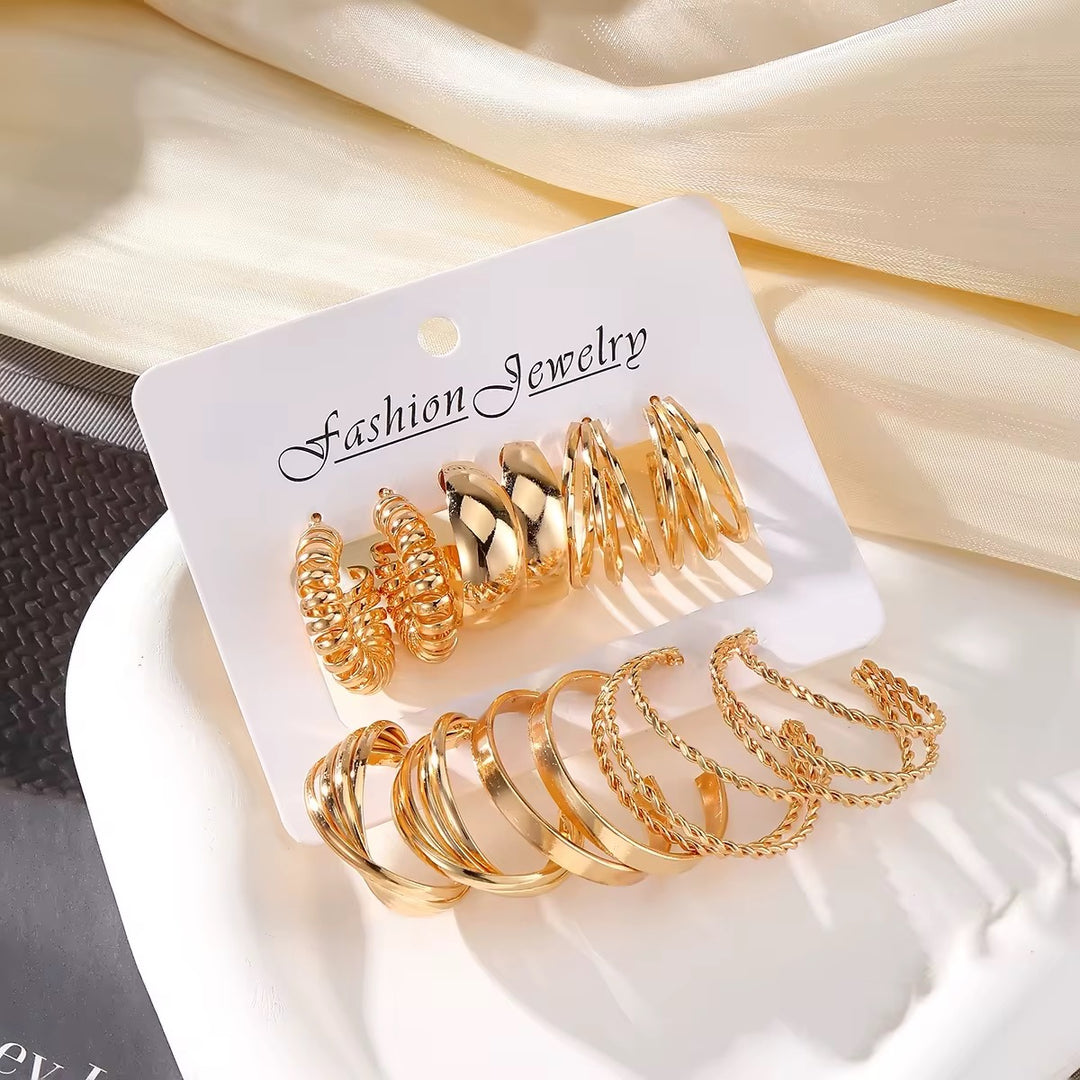 Vembley Trendy 6 Pair Gold-Plated Hoop Earring Combo Set for Women and Girls