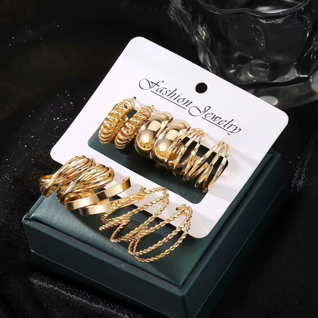 Vembley Trendy 6 Pair Gold-Plated Hoop Earring Combo Set for Women and Girls