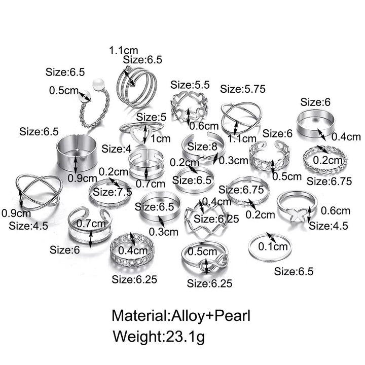 Vembley Elegant Silver Stacked Ring Collection Featuring Butterfly, Infinity, Pearl and Modern Minimalist Statement Bands