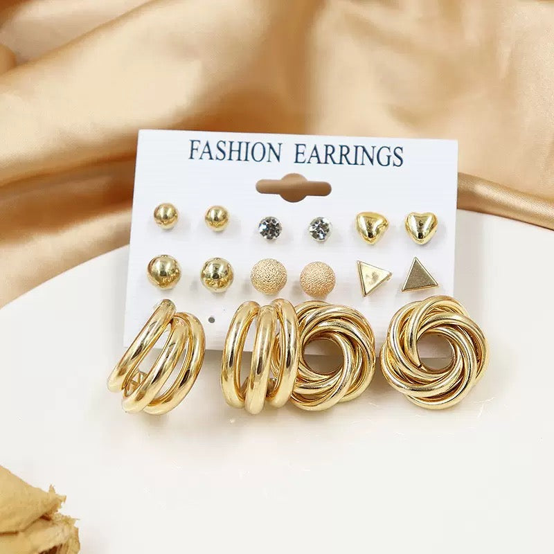 Vembley Golden Luxe Earring Set featuring chic studs, crystal accents, and bold hoops Earrings