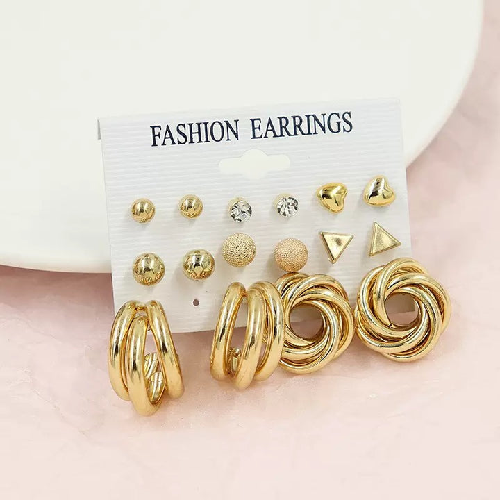 Vembley Golden Luxe Earring Set featuring chic studs, crystal accents, and bold hoops Earrings