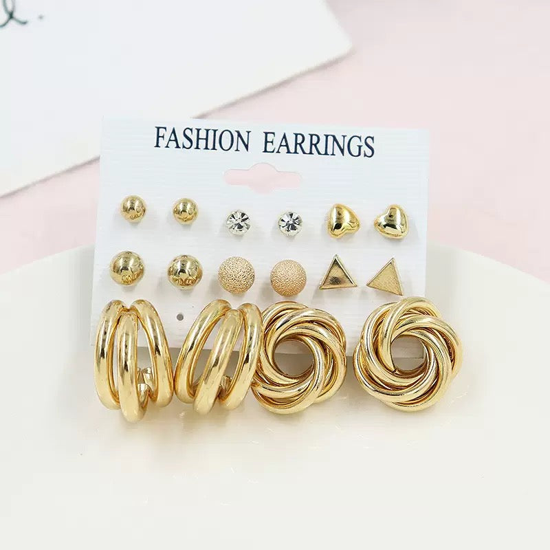 Vembley Golden Luxe Earring Set featuring chic studs, crystal accents, and bold hoops Earrings