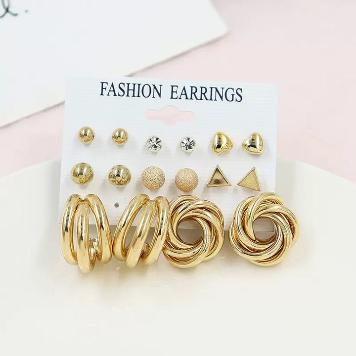 Vembley Golden Luxe Earring Set featuring chic studs, crystal accents, and bold hoops Earrings