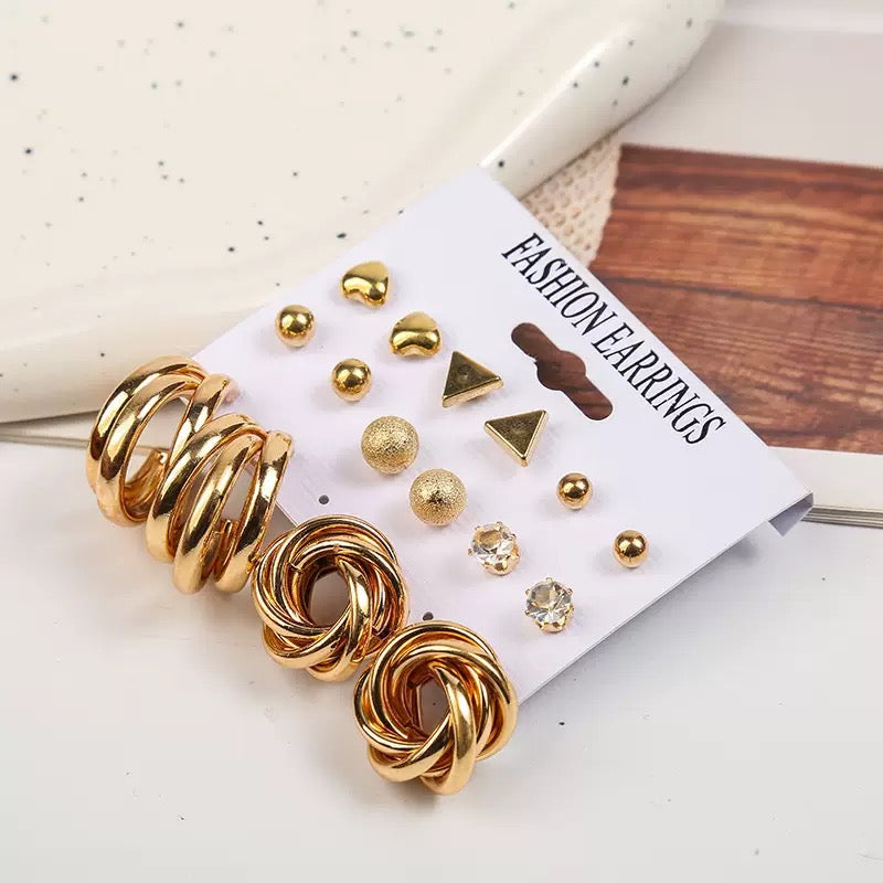 Vembley Golden Luxe Earring Set featuring chic studs, crystal accents, and bold hoops Earrings