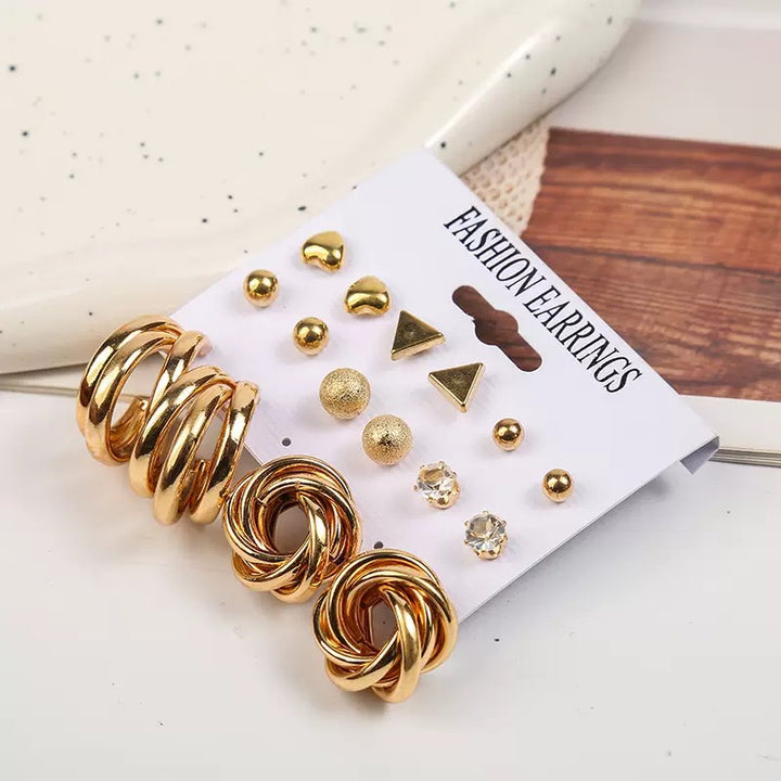 Vembley Golden Luxe Earring Set featuring chic studs, crystal accents, and bold hoops Earrings