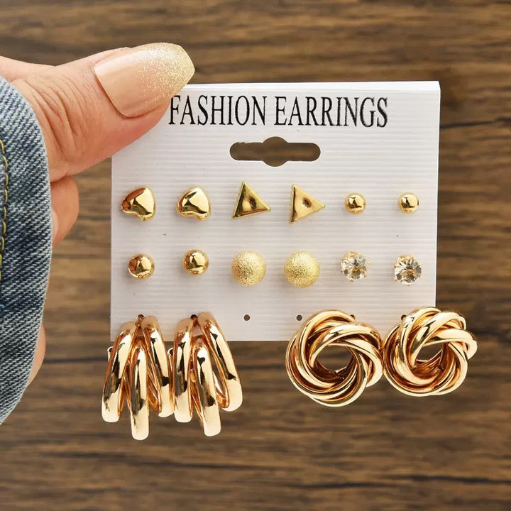 Vembley Golden Luxe Earring Set featuring chic studs, crystal accents, and bold hoops Earrings