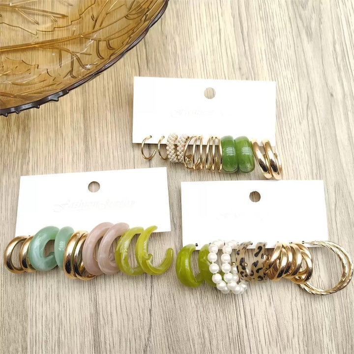 Vembley Trendy Multicolor Resin Gold Hoop Earrings Combo Set for Women