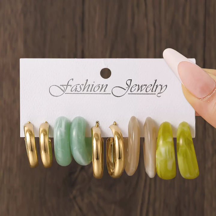 Vembley Trendy Multicolor Resin Gold Hoop Earrings Combo Set for Women