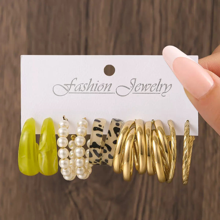 Vembley Trendy Multicolor Resin Gold Hoop Earrings Combo Set for Women
