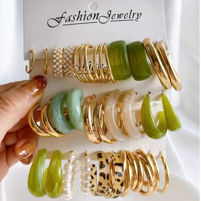 Vembley Trendy Multicolor Resin Gold Hoop Earrings Combo Set for Women