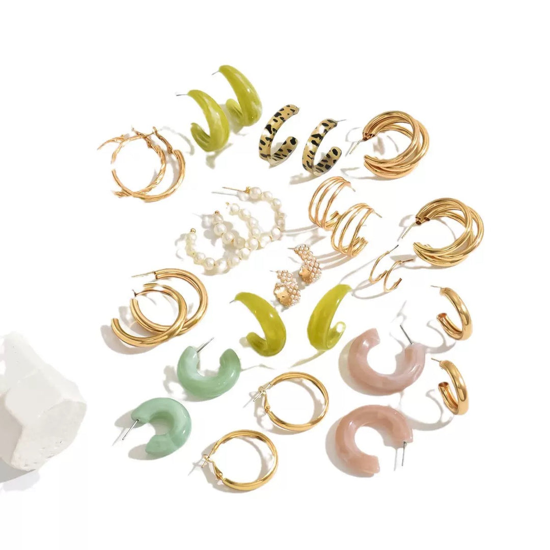 Vembley Trendy Multicolor Resin Gold Hoop Earrings Combo Set for Women