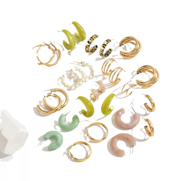 Vembley Trendy Multicolor Resin Gold Hoop Earrings Combo Set for Women