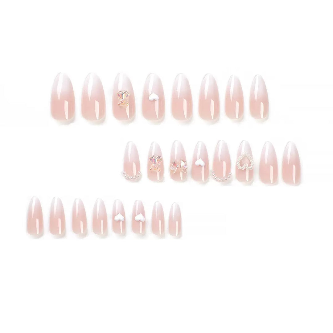 Vembley Set Of 24 Pcs Artificial Milky Pearl Ombre Stiletto Nails With Heart Charms