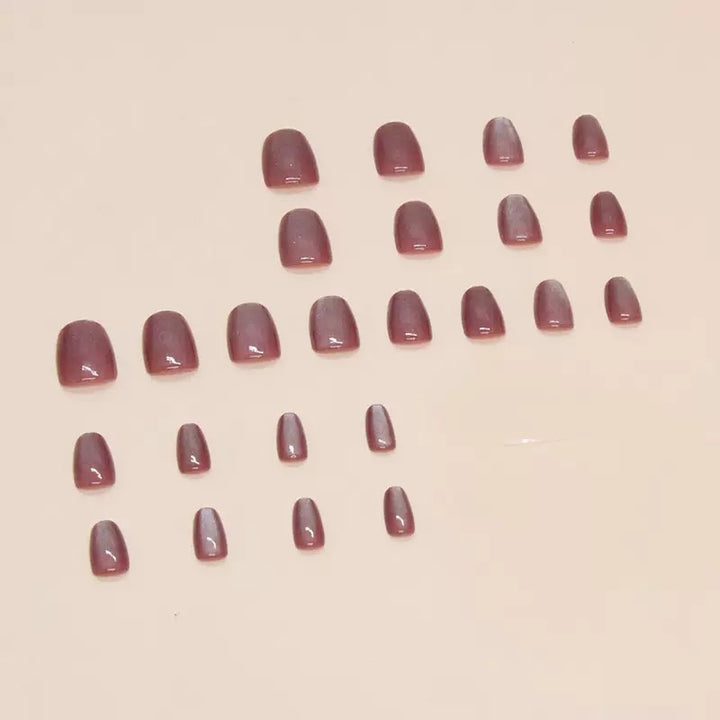 Vembley Maroon Glossy Cat Eye Press-On Nails – Short Square Elegant Artificial Nails Set