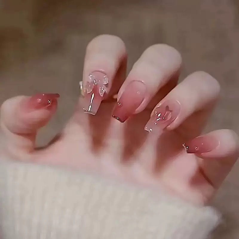 Vembley Deep Cherry Ombre Fake Nails – Glossy Short Square Press-On Nail Set