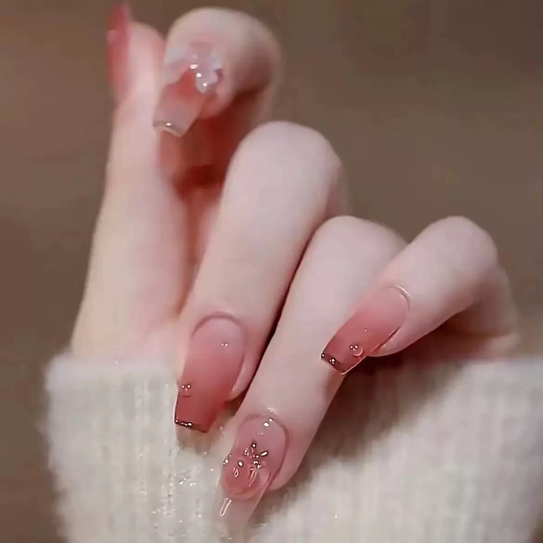 Vembley Deep Cherry Ombre Fake Nails – Glossy Short Square Press-On Nail Set