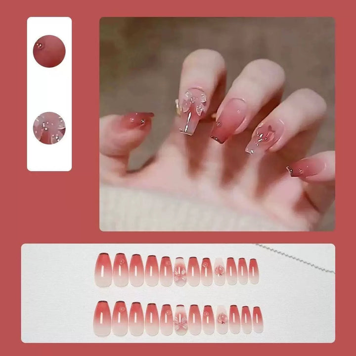 Vembley Deep Cherry Ombre Fake Nails – Glossy Short Square Press-On Nail Set