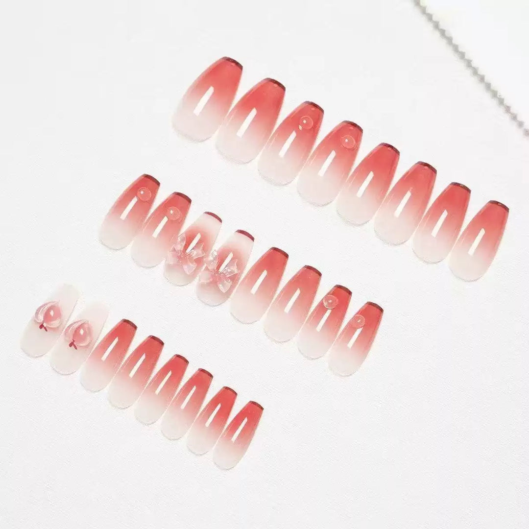 Vembley Deep Cherry Ombre Fake Nails – Glossy Short Square Press-On Nail Set