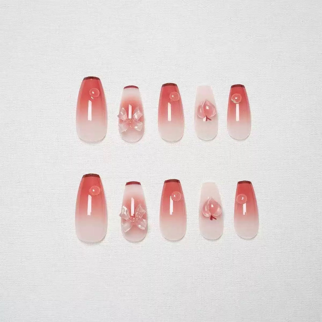 Vembley Deep Cherry Ombre Fake Nails – Glossy Short Square Press-On Nail Set