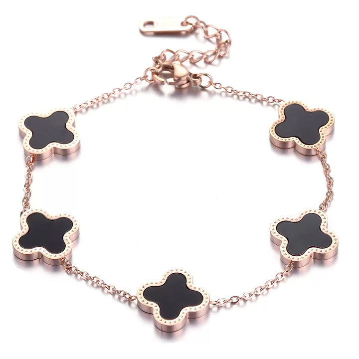 Vembley Elegant Rose Gold Black Clover Bracelet for Timeless Luxury and Chic Everyday Style