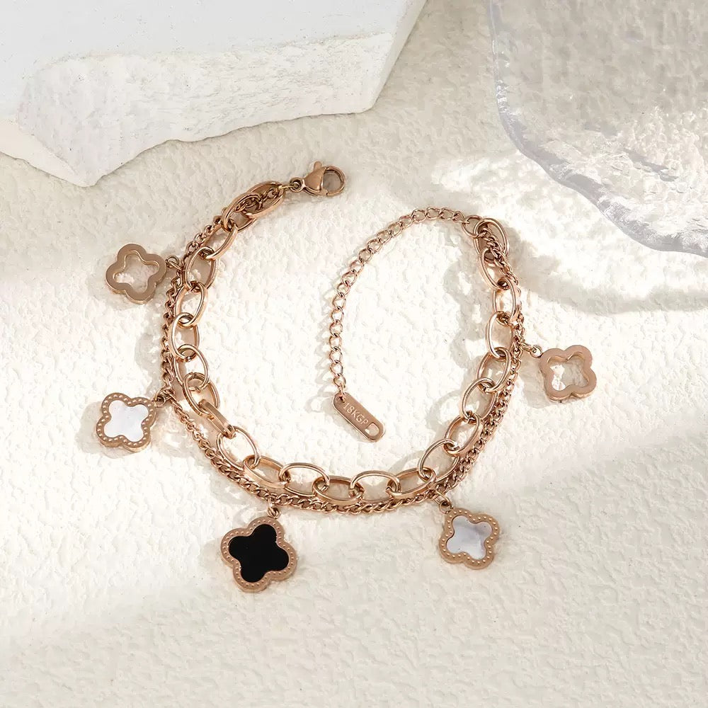 Vembley Luxury Rose Gold Clover Charm Bracelet for Elegant Everyday Fashion Statement