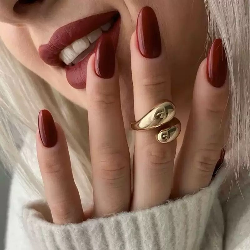 Vembley Glossy Dark Maroon Almond Shape Press On Nails | Reusable Full Cover Artificial False Nails for Women | Set of 30 | Salon Finish
