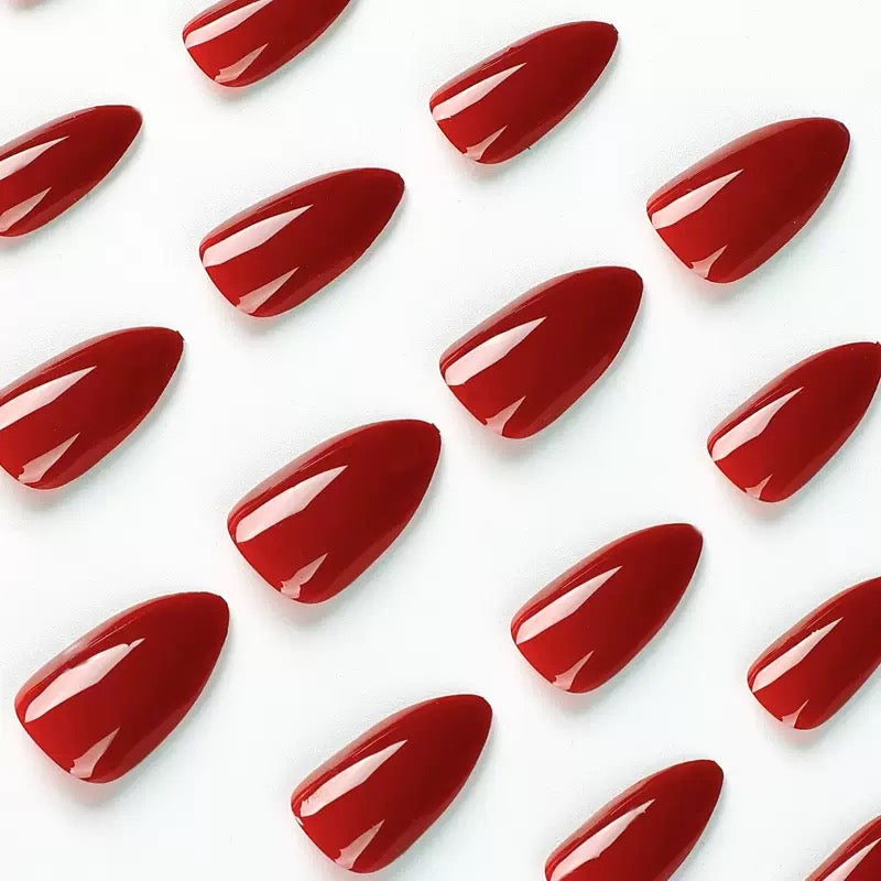 Vembley Glossy Dark Maroon Almond Shape Press On Nails | Reusable Full Cover Artificial False Nails for Women | Set of 30 | Salon Finish