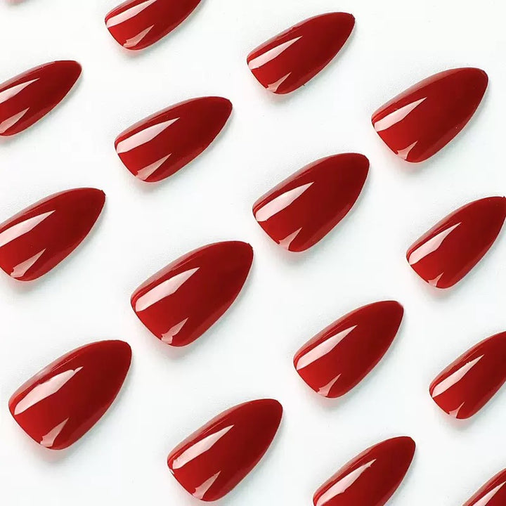 Vembley Glossy Dark Maroon Almond Shape Press On Nails | Reusable Full Cover Artificial False Nails for Women | Set of 30 | Salon Finish