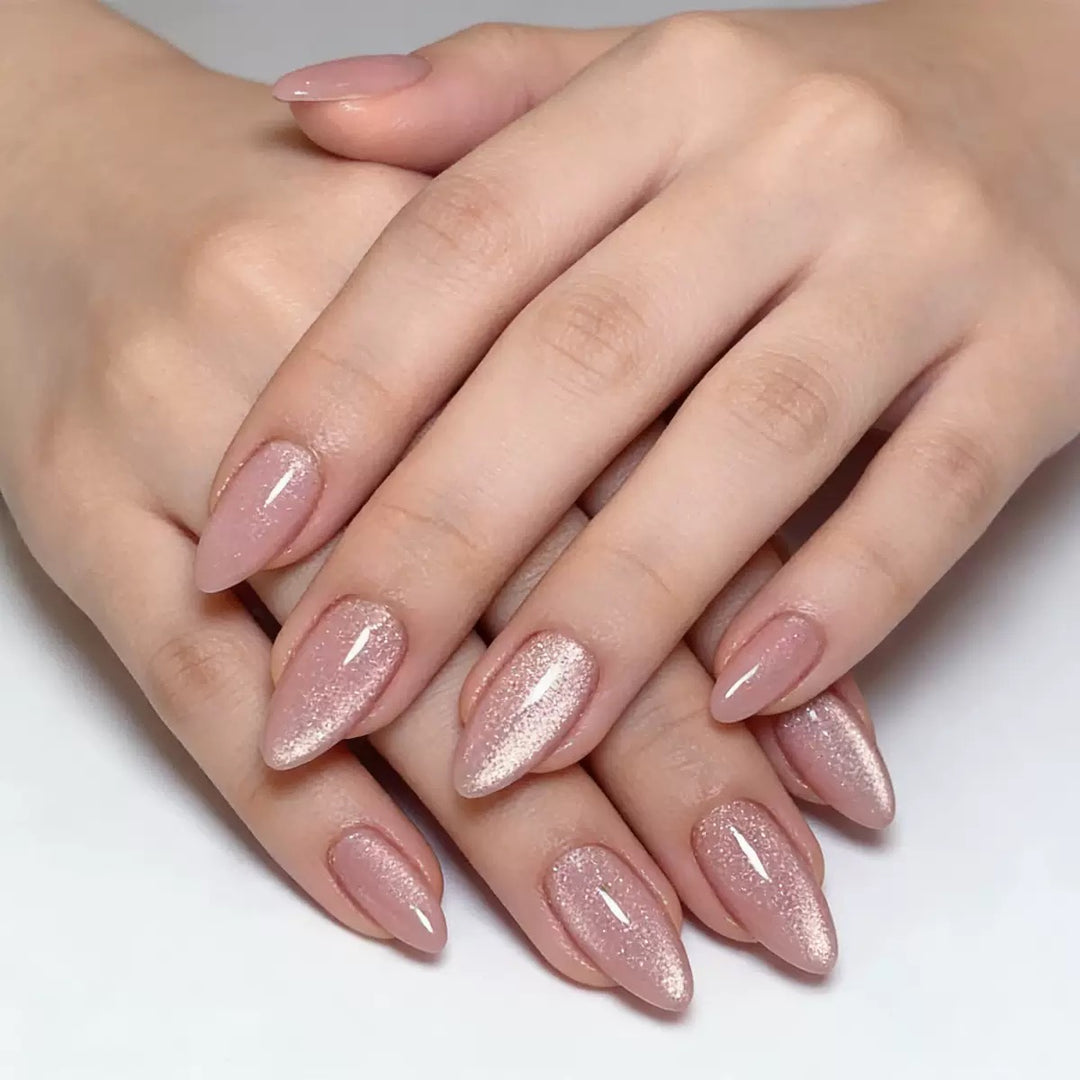 Vembley 30-Piece Reusable Pink Cat Eye Gloss Press On Nails with Glue Set