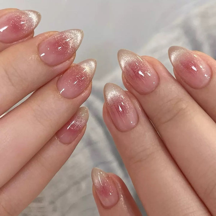 Vembley 30PCS Medium Almond Cat Eye Gel Press On Nails Reusable Kit with Glue and Nail Sticks
